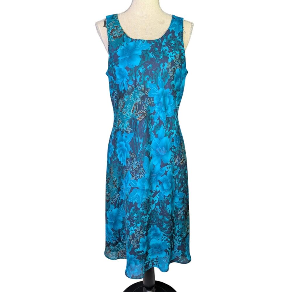 Y2K Chadwicks Blue Floral Midi Dress Sleeveless Cottagecore Size 12